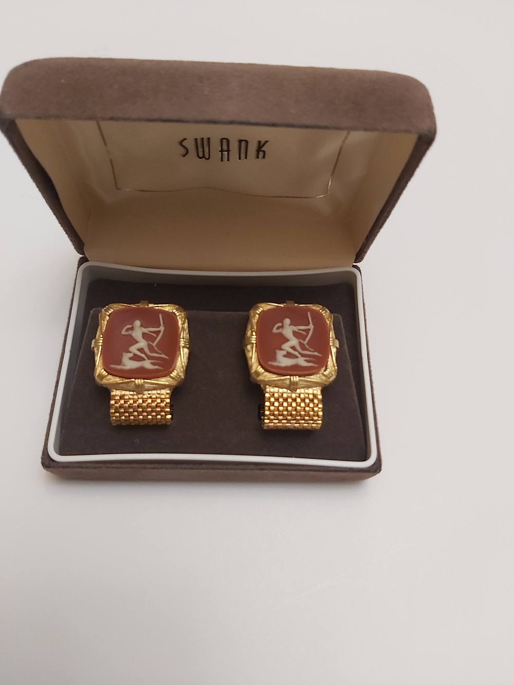 SWANK Gold-Tone Red Cameo Archer Cufflinks